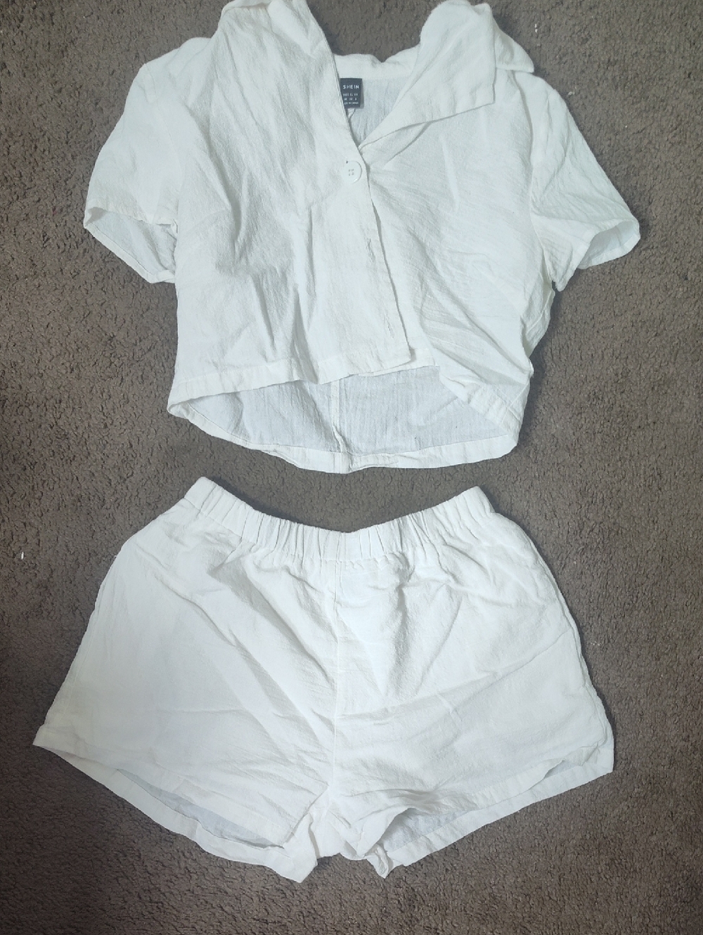 SHEIN White Linen-Look Cropped Button Top & Elastic Waist Shorts Set